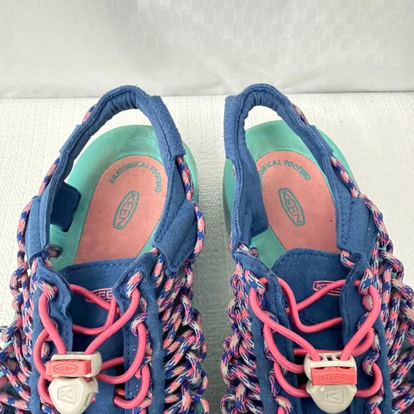 Keen Sandals Womens Size 7.5 Uneek Water Shoes Bungee Cord Slip On Blue Pink - Picture 4 of 11